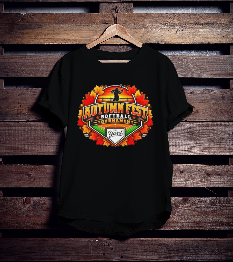 Autumn Fest Softball Tournament 2026 The Yard Fall Leaves Sunburst Celebration T-Shirt