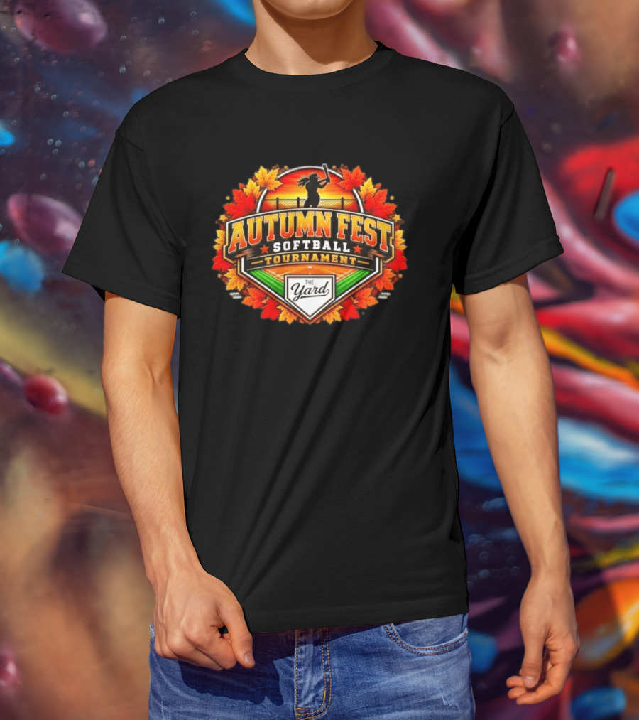Autumn Fest Softball Tournament 2026 The Yard Fall Leaves Sunburst Celebration T-Shirt