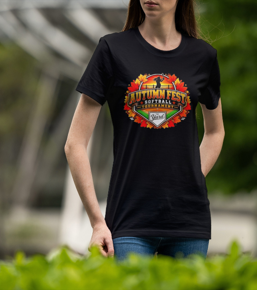 Autumn Fest Softball Tournament 2026 The Yard Fall Leaves Sunburst Celebration T-Shirt
