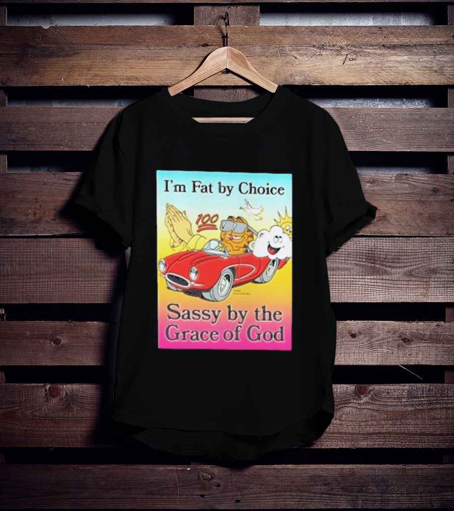 I'm Fat By Choice Sassy By The Grace Of God Cartoon Cat In Red Car Emoji T-Shirt