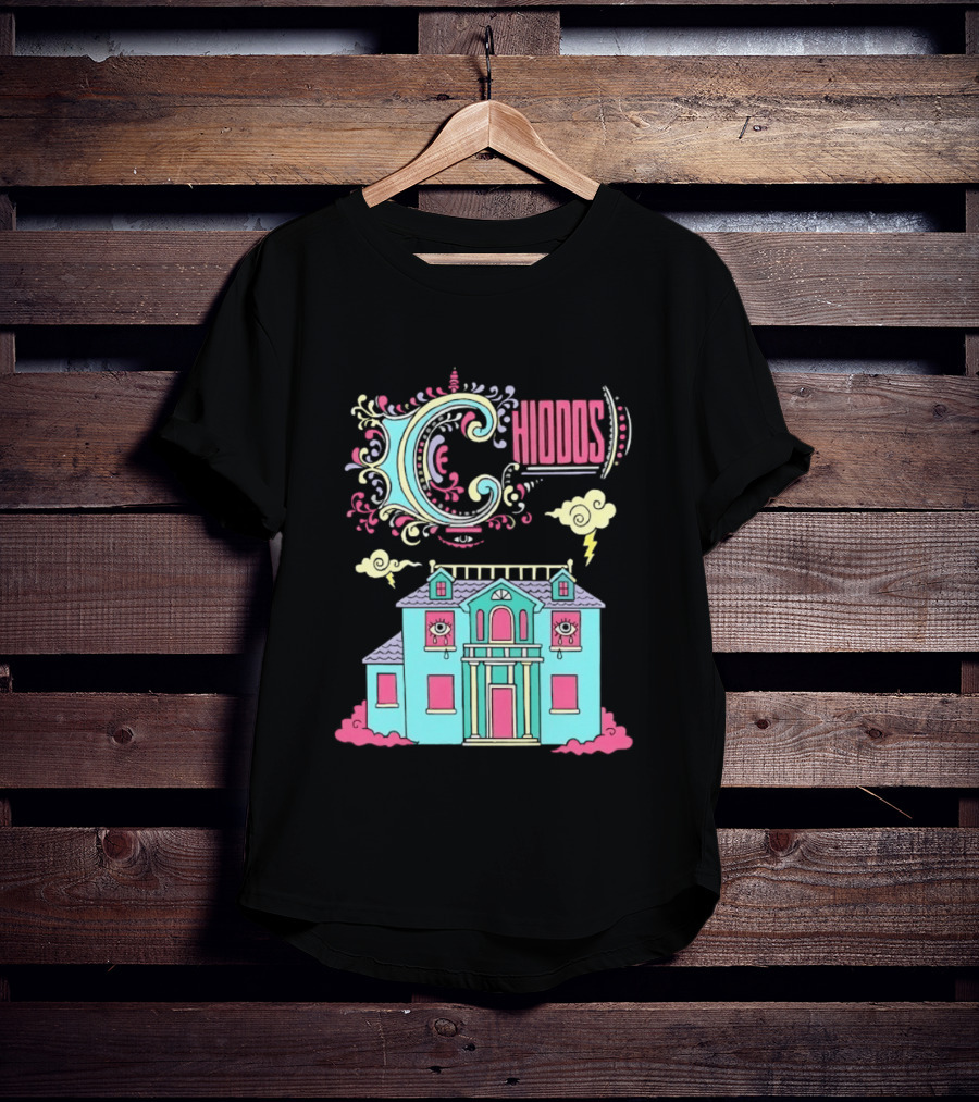 Chiddos House Whimsical Surreal Crying Eyes House Clouds Lightning T-Shirt