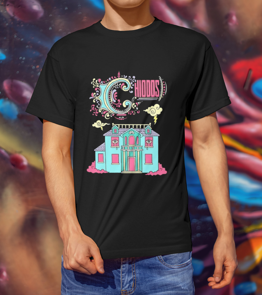 Chiddos House Whimsical Surreal Crying Eyes House Clouds Lightning T-Shirt