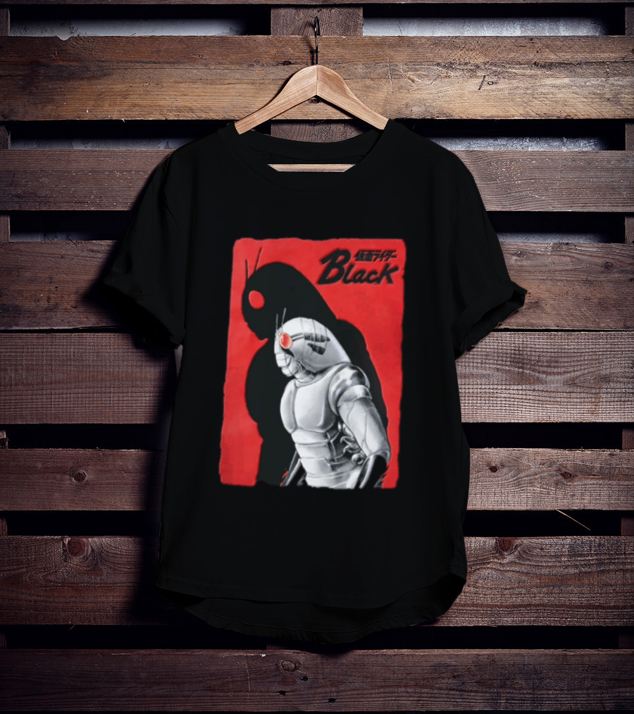 Kamen Rider Black Iconic Character Silhouette And Bold Red T-Shirt