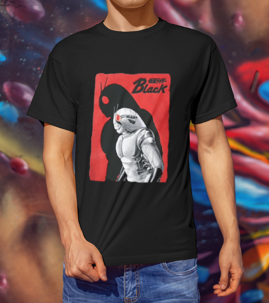 Kamen Rider Black Iconic Character Silhouette And Bold Red T-Shirt