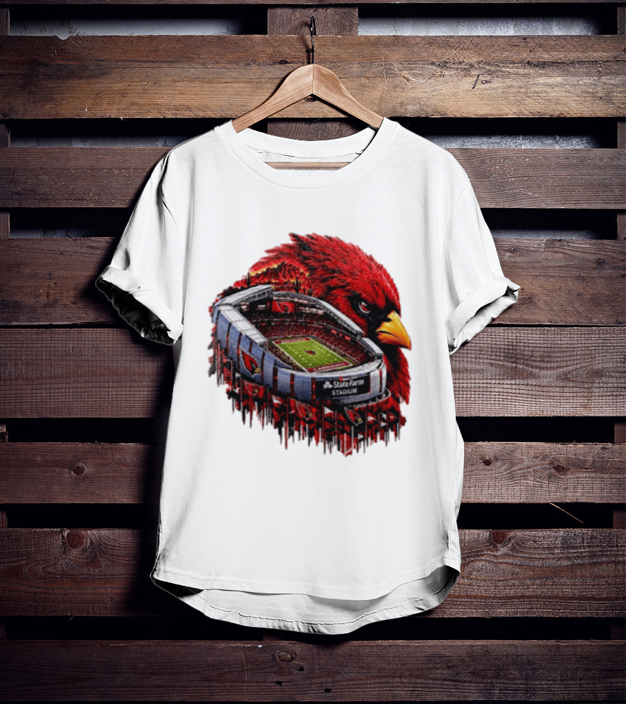 Arizona Cardinals State Farm Stadium With Cardinal Artwork And NFL Football T-Shirt