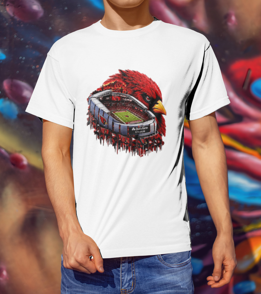 Arizona Cardinals State Farm Stadium With Cardinal Artwork And NFL Football T-Shirt