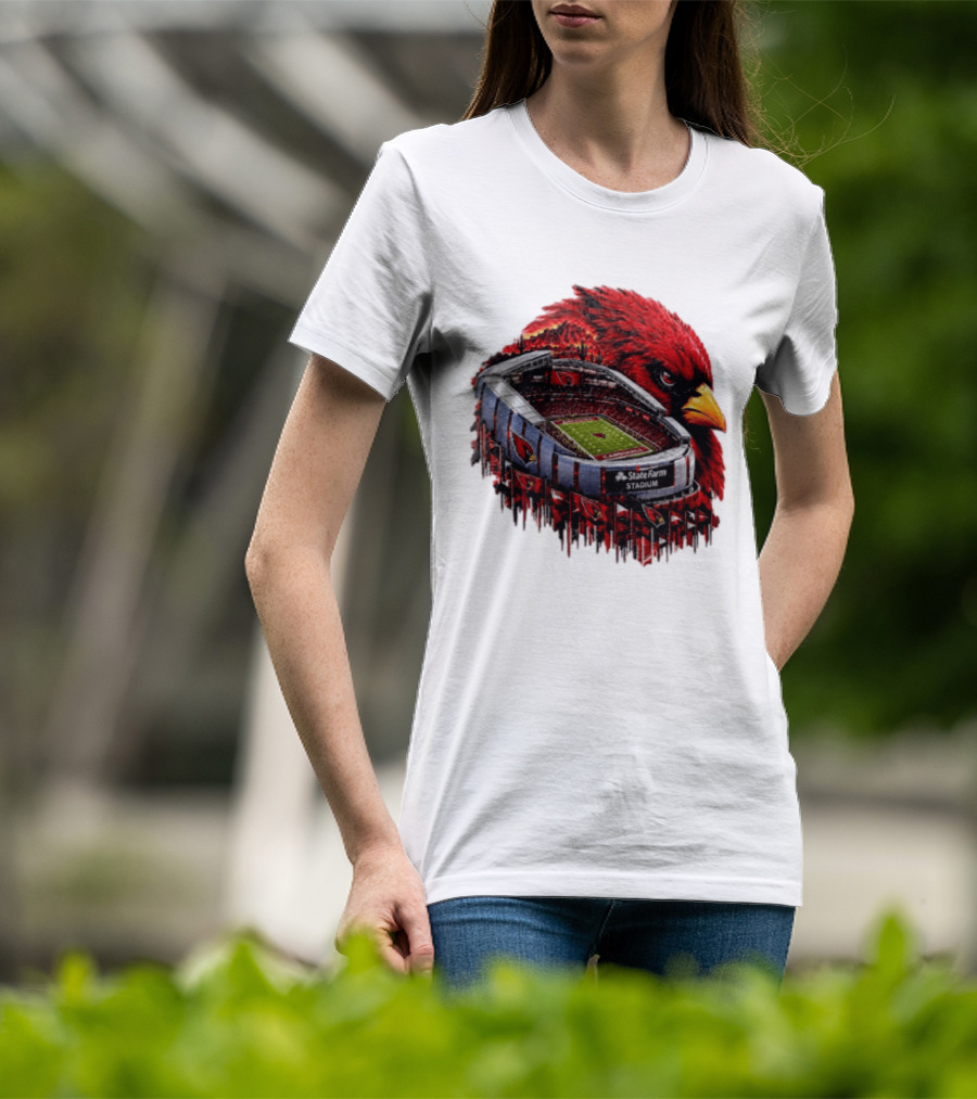Arizona Cardinals State Farm Stadium With Cardinal Artwork And NFL Football T-Shirt