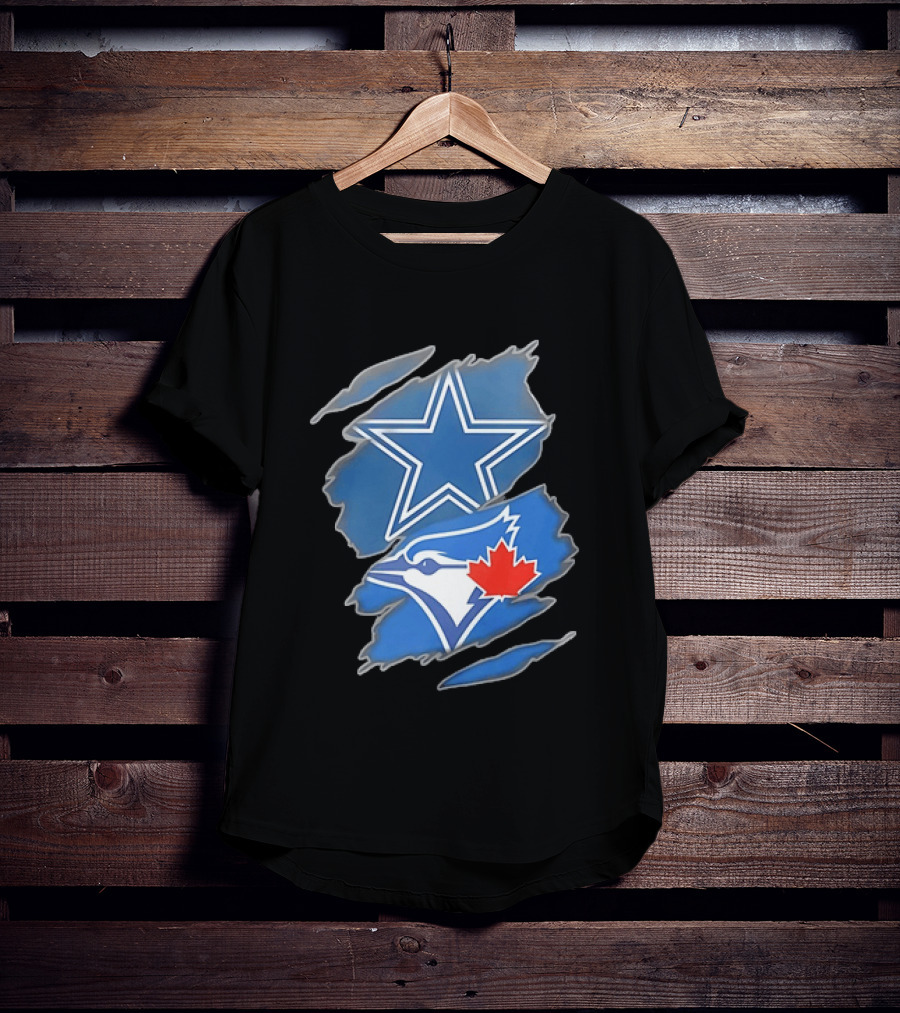 Dallas Cowboys Star And Toronto Blue Jays Jay With Maple Leaf Ripped T-Shirt