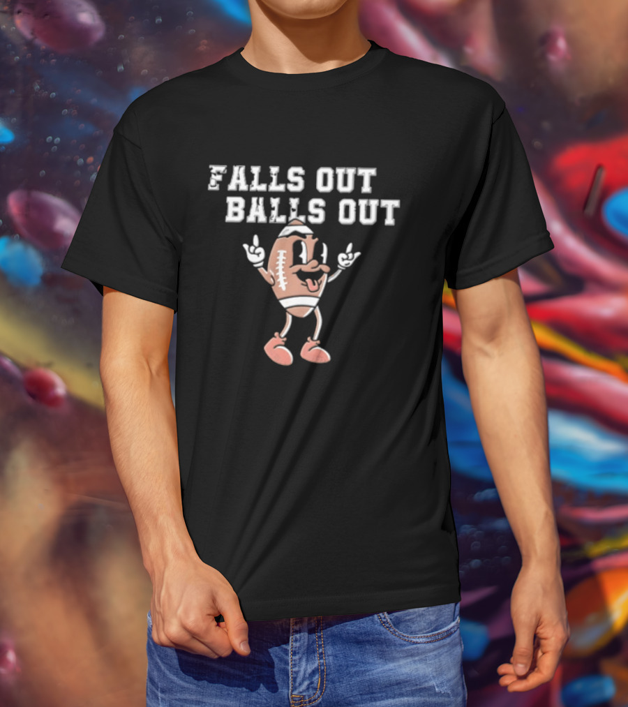 Falls Out Balls Out Football Cartoon T-Shirt