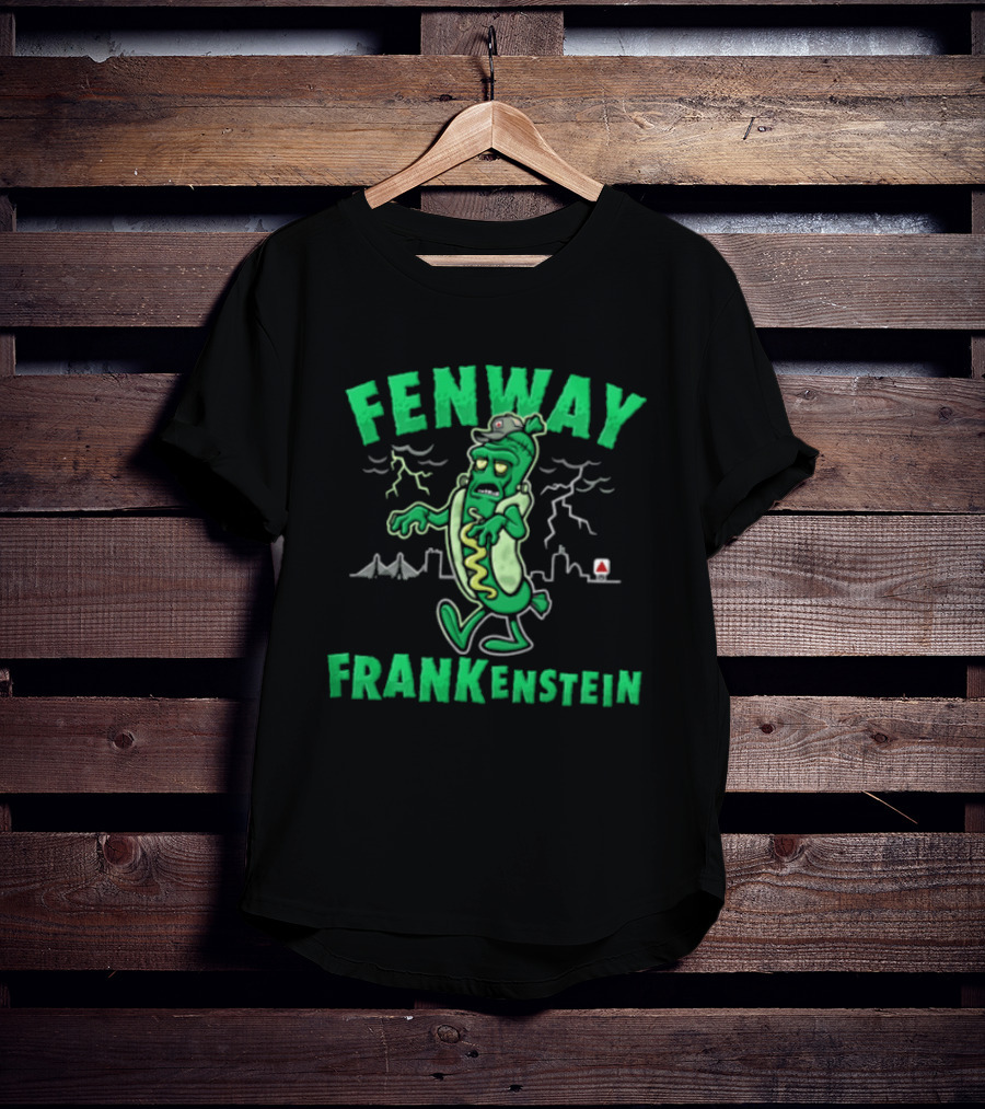 Fenway Frankenstein Halloween Zombie Monster With Lightning And Spooky Skyline T-Shirt