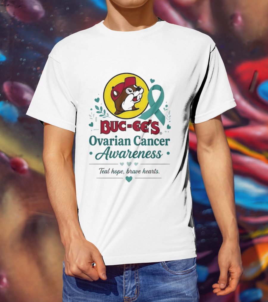Buc Ee's Ovarian Cancer Awareness Teal Hope Brave Hearts T-Shirt