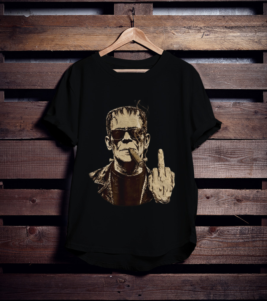 Frankenstein Cigar Middle Finger Smoking Horror Halloween T-Shirt