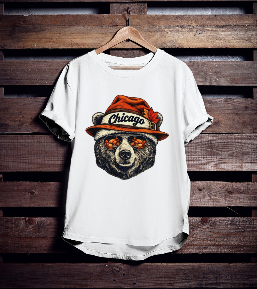 Chicago Bear Sunglasses With Thanksgiving Turkey Reflection Hat T-Shirt
