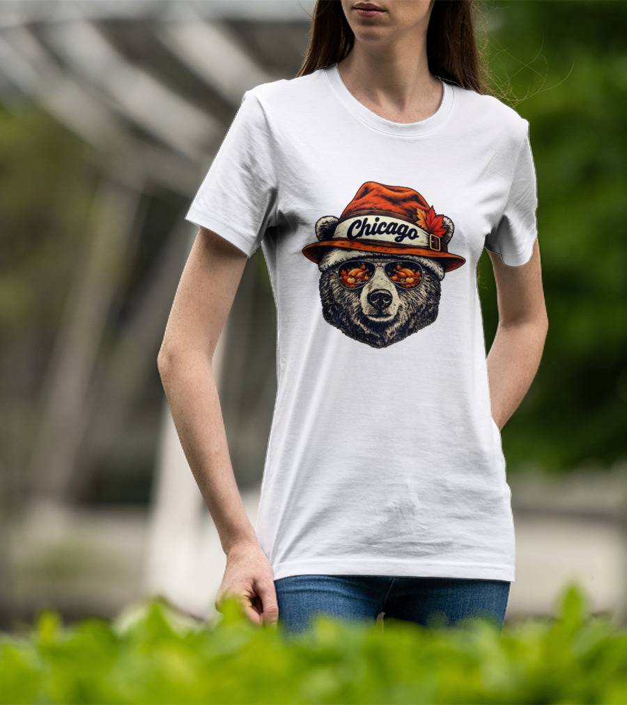 Chicago Bear Sunglasses With Thanksgiving Turkey Reflection Hat T-Shirt