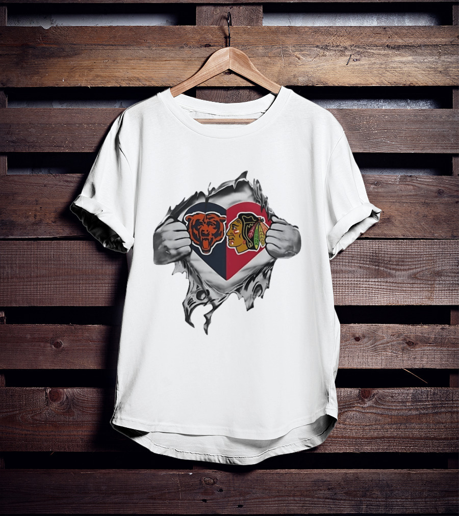 Chicago Bears Blackhawks Heart Fusion T-Shirt