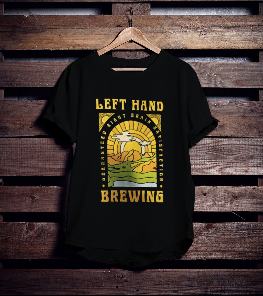 Left Hand Brewing Guaranteed Right Brain Satisfaction Sunburst River Landscape T-Shirt