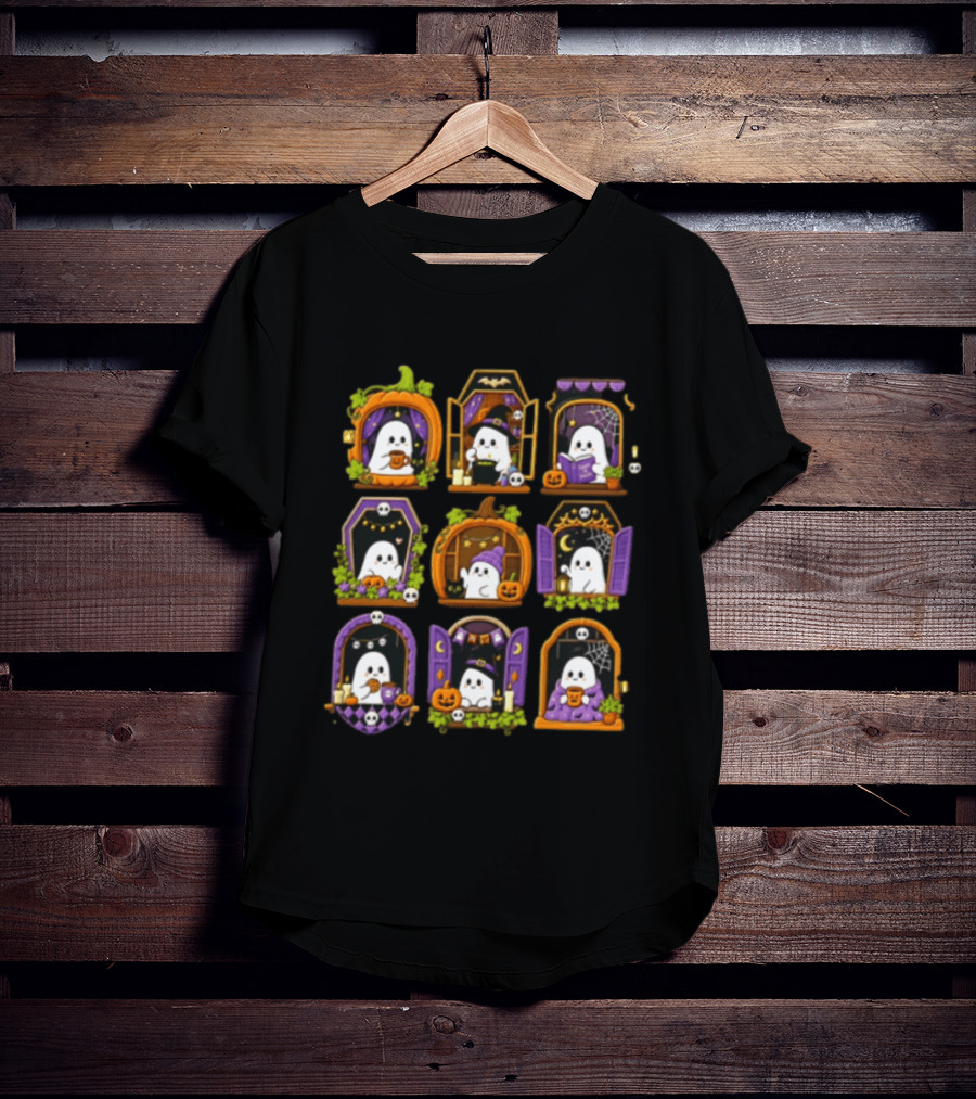 Halloween Ghost Pumpkin Witch Doors Autumn Scenes T-Shirt