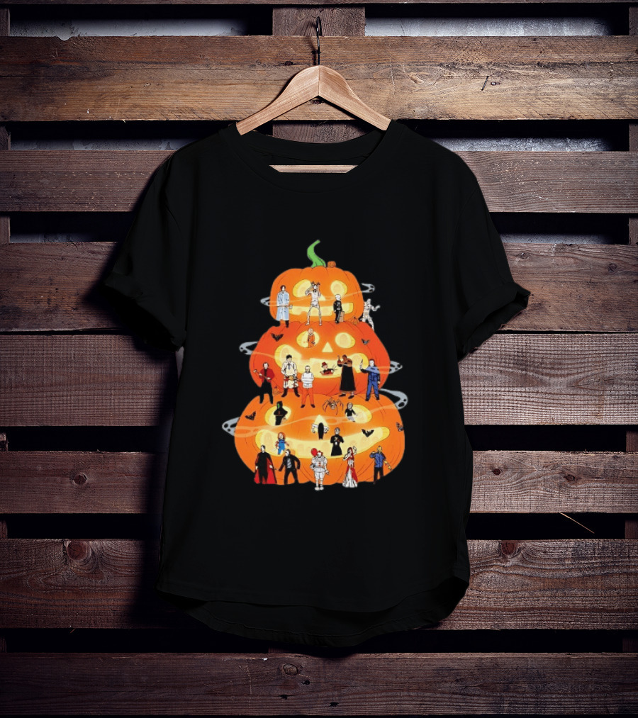 Horror Movie Icons Halloween Pumpkin Stack Villains T-Shirt