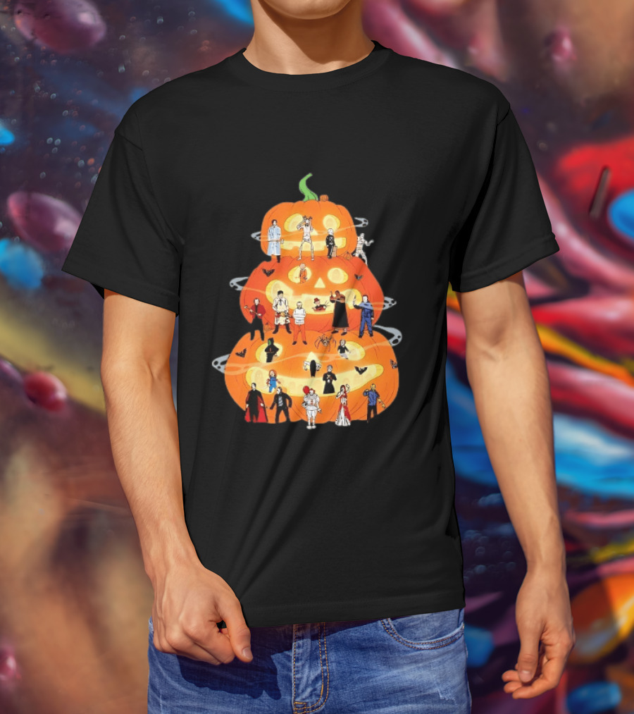 Horror Movie Icons Halloween Pumpkin Stack Villains T-Shirt