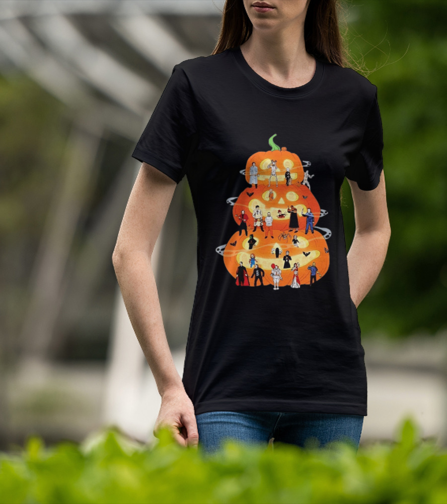 Horror Movie Icons Halloween Pumpkin Stack Villains T-Shirt