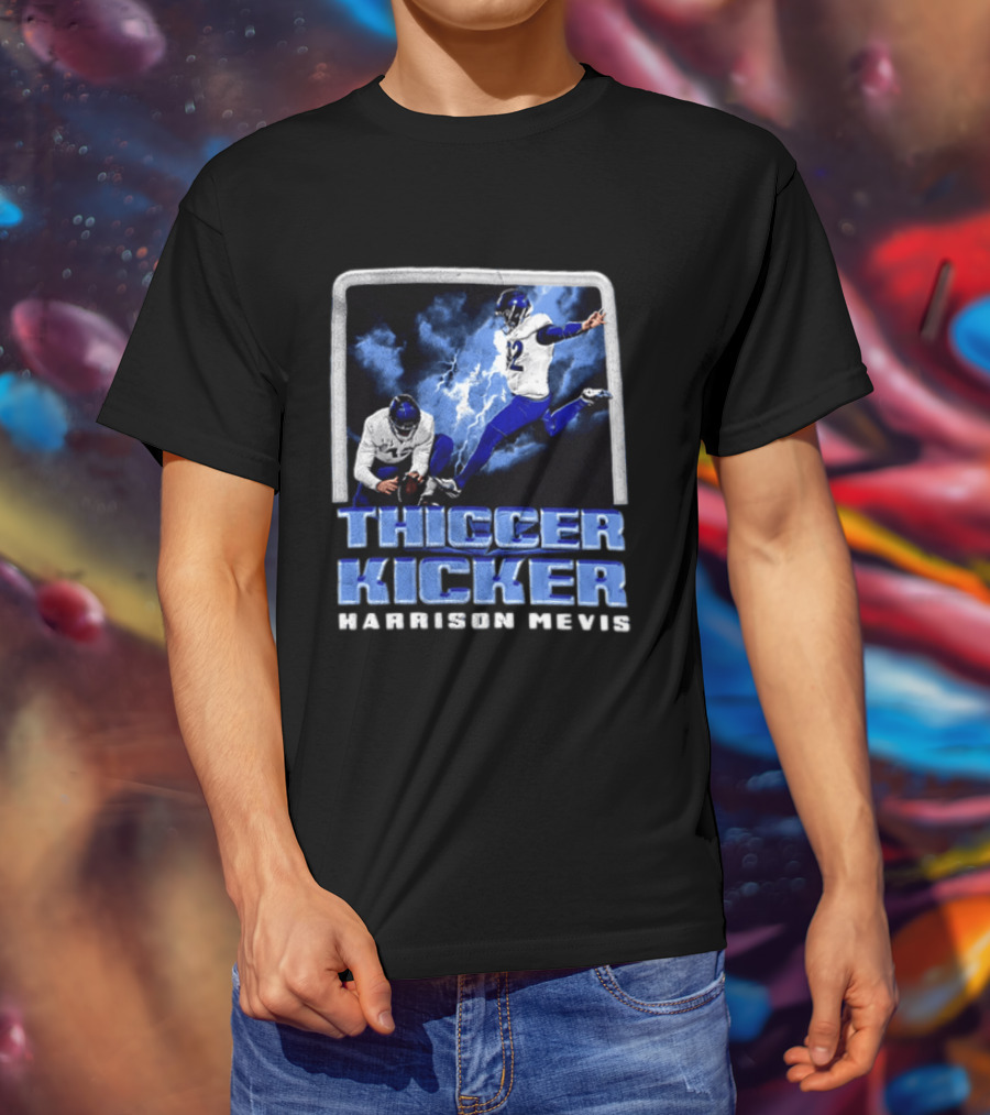 Harrison Mevis Thiccer Kicker Football Action And Lightning T-Shirt