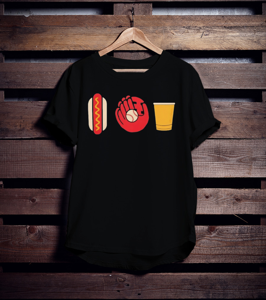 Hot Dog Baseball Glove Beer Chowlahoadz Stadium Food T-Shirt