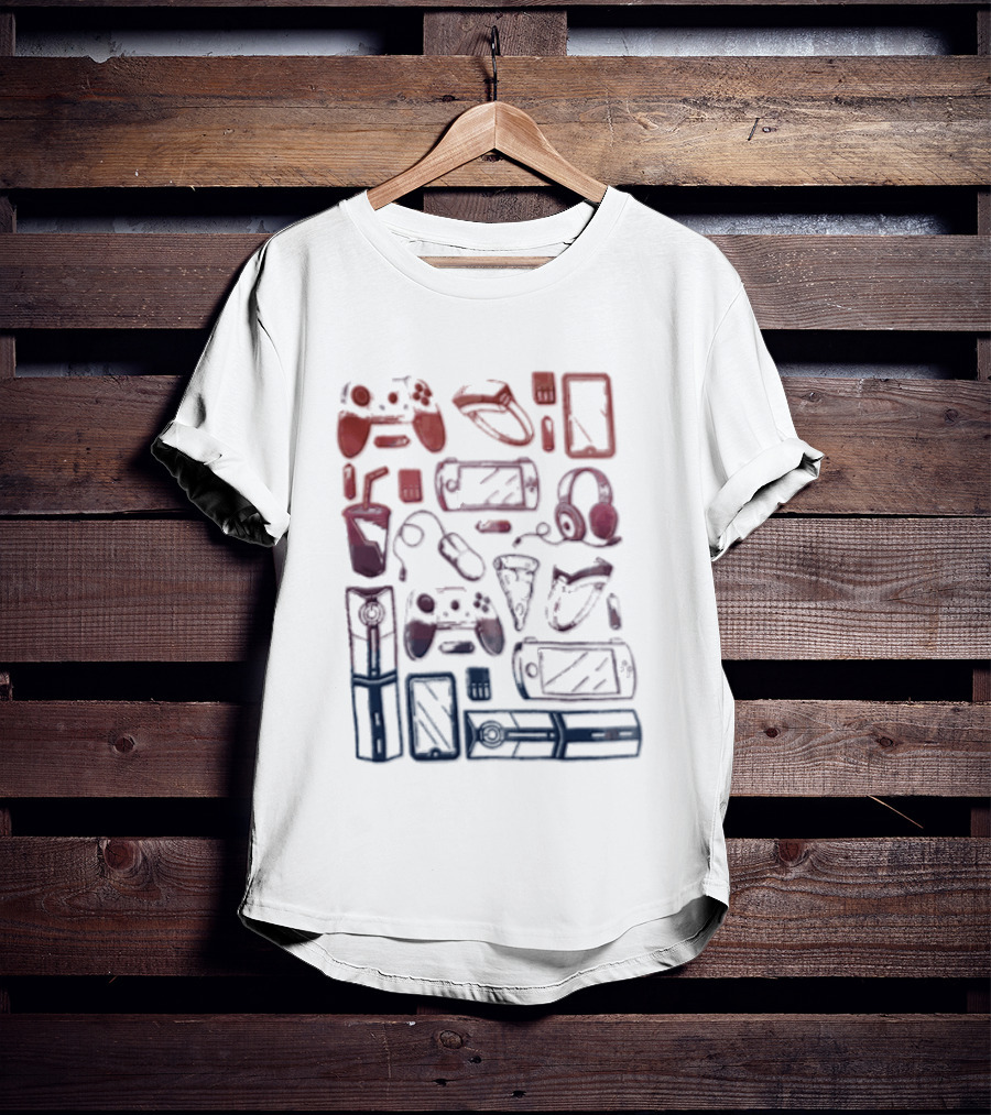 Gaming Console Controllers And Snacks Collage T-Shirt