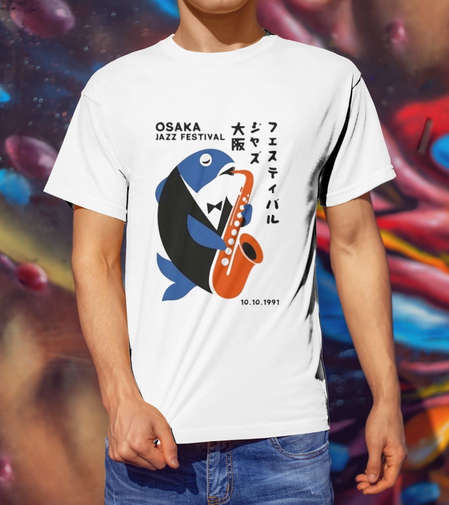 Osaka Jazz Festival 10.10.1991 Saxophone Playing Fish T-Shirt