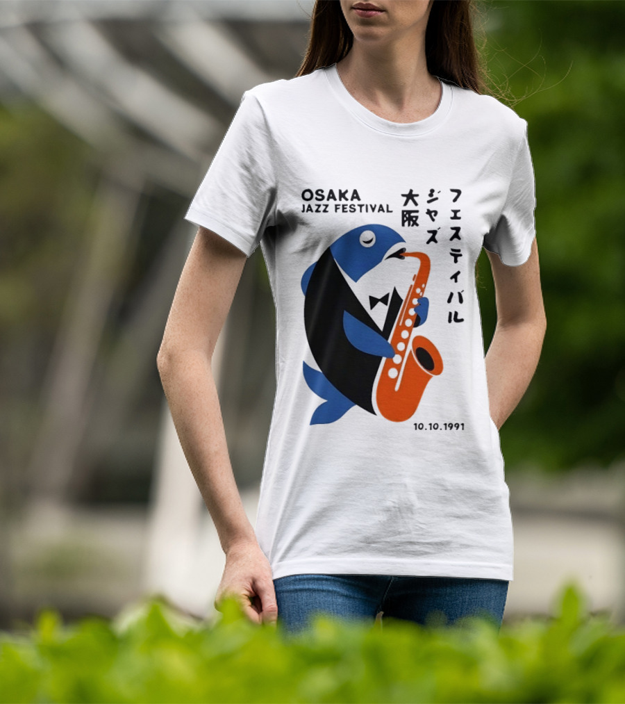 Osaka Jazz Festival 10.10.1991 Saxophone Playing Fish T-Shirt