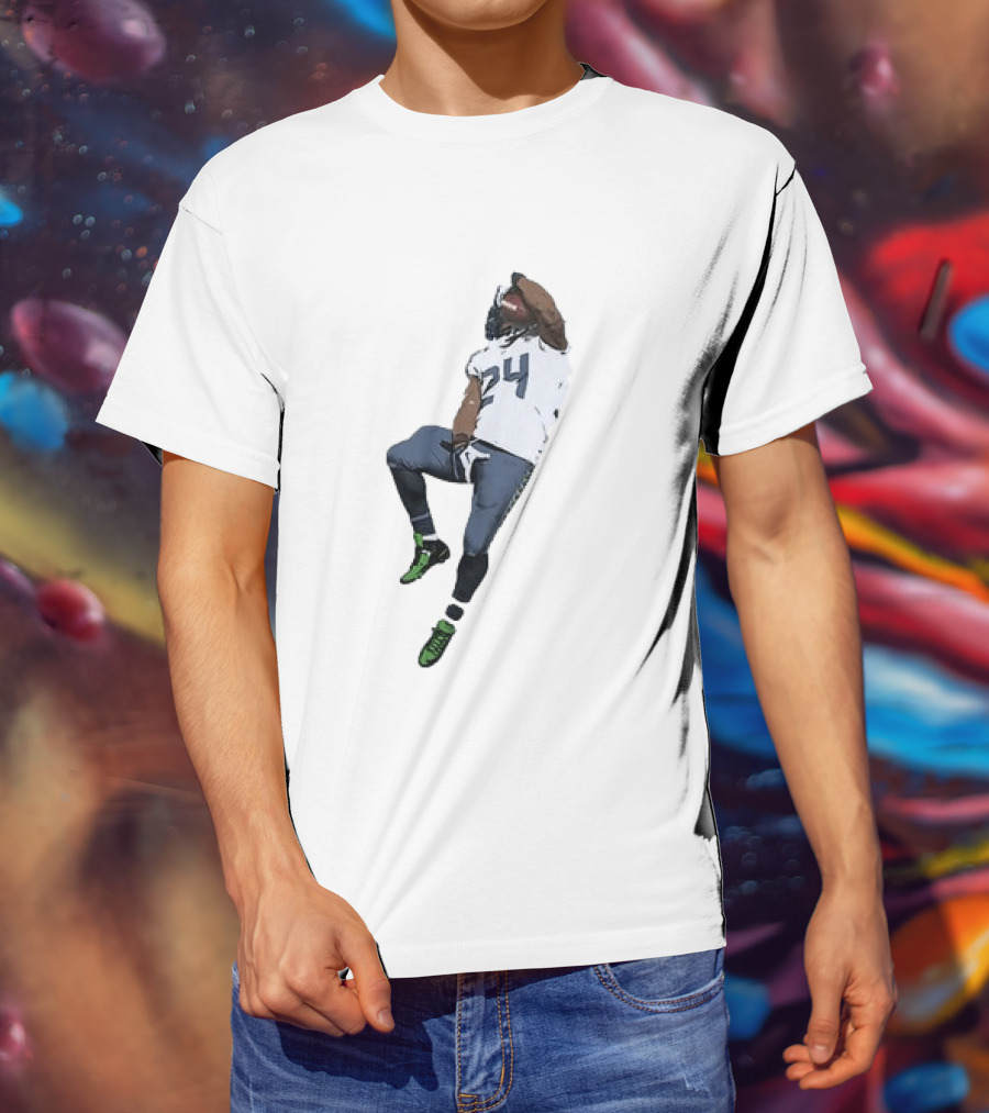 Seattle Seahawks Marshawn Lynch Number 24 Beast Mode Action Pose T-Shirt