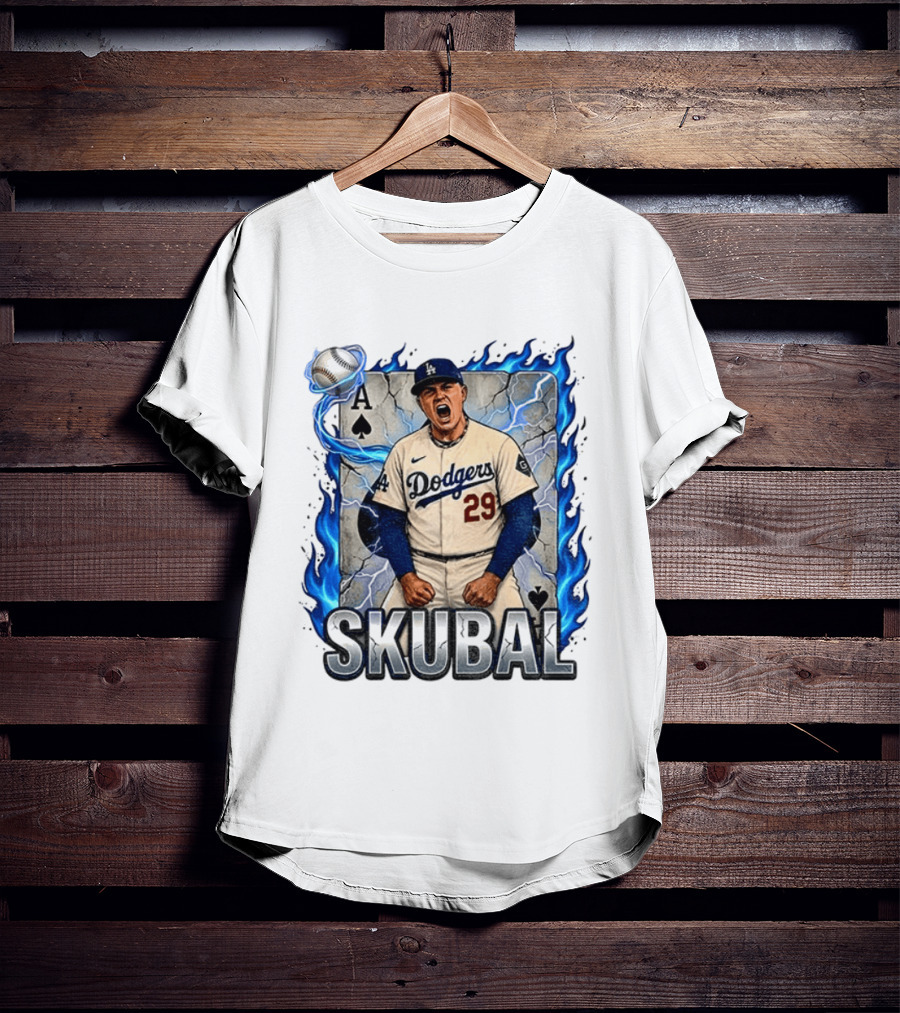 Skubal 29 Dodgers Ace Pitcher Playing Card Flames And Spade T-Shirt