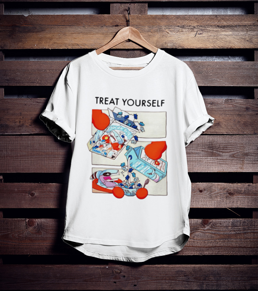 Treat Yourself Shork Bites Cereal Box Sharks Milk Breakfast Fun T-Shirt