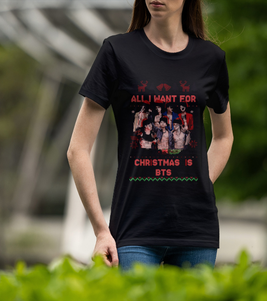 All I Want For Christmas Is BTS Ugly Sweater Holiday T-Shirt