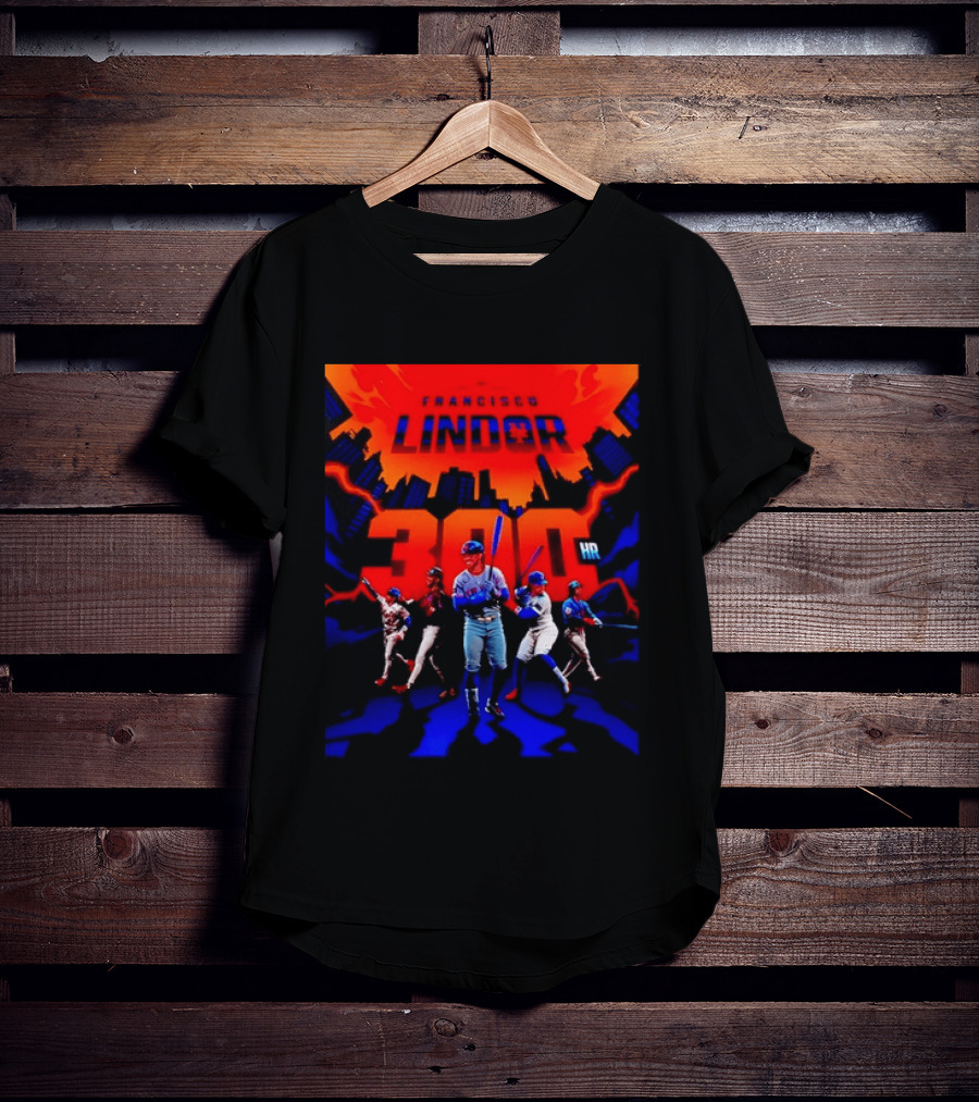 Francisco Lindor New York Mets 300 HR City Skyline Baseball Milestone T-Shirt