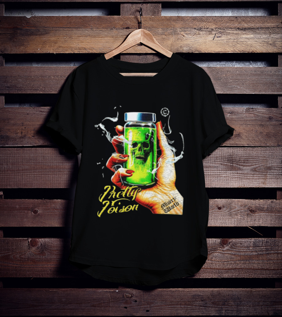 Pretty Poison Misery World Skull Bottle In Hand T-Shirt