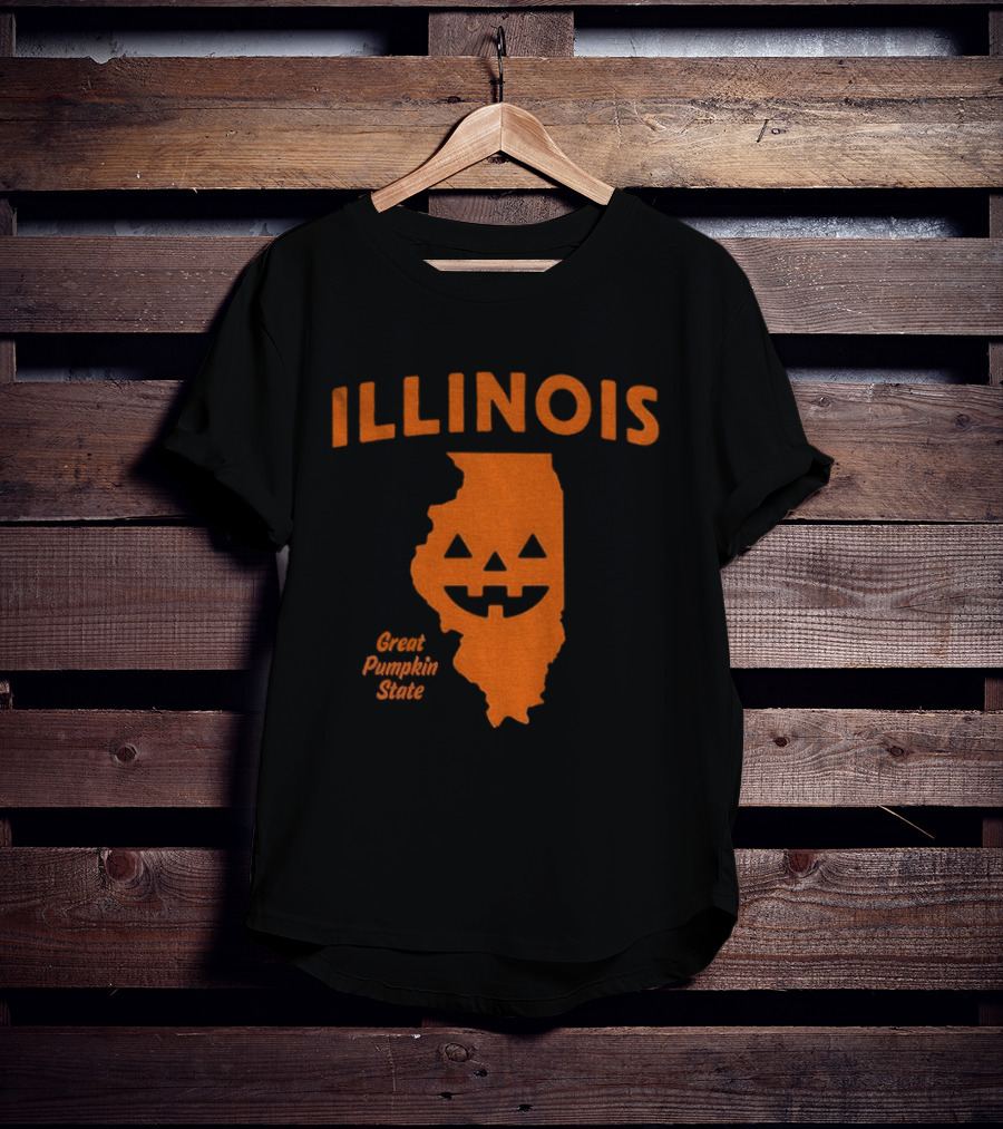 Illinois Map Jack O Lantern Great Pumpkin State Halloween T-Shirt