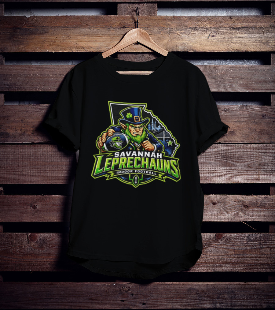 Savannah Leprechauns Indoor Football Angry Leprechaun Georgia Outline Skyline T-Shirt