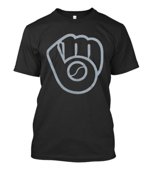 Milwaukee Brewers MLB Baseball Fan Gear Black Color With Glove And Ball T-Shirt