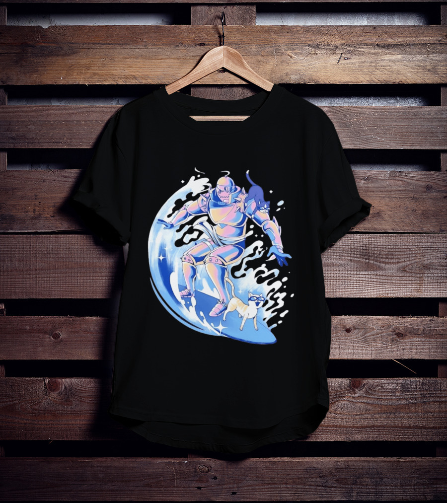 Alphonse Elric Surfing Adventure With Cool Cats On Waves T-Shirt