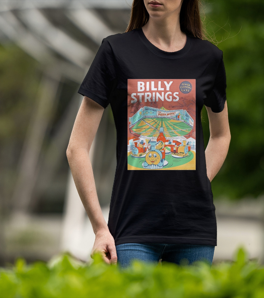 Billy Strings Denver Colorado 2026 Ball Arena Paramount Theatre September Concert Featuring Train Carousel Illustrations T-Shirt