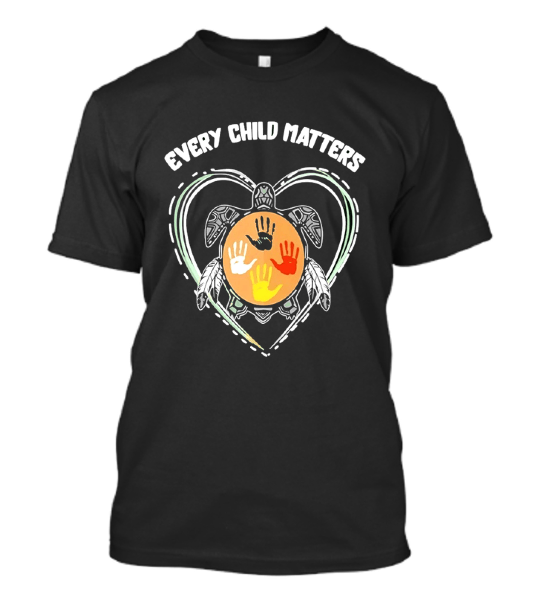 Every Child Matters Turtle Indigenous Handprints Orange Heart T-Shirt