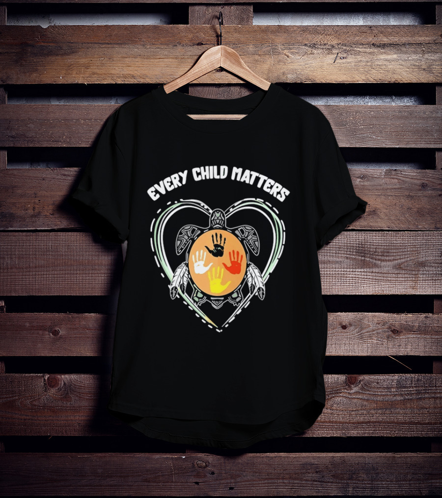 Every Child Matters Turtle Indigenous Handprints Orange Heart T-Shirt