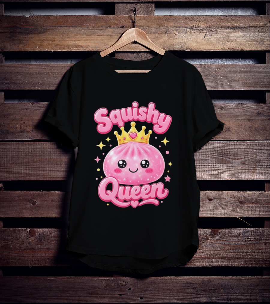 Squishy Queen Kawaii Mochi Pink Princess Cute Crown Stars T-Shirt