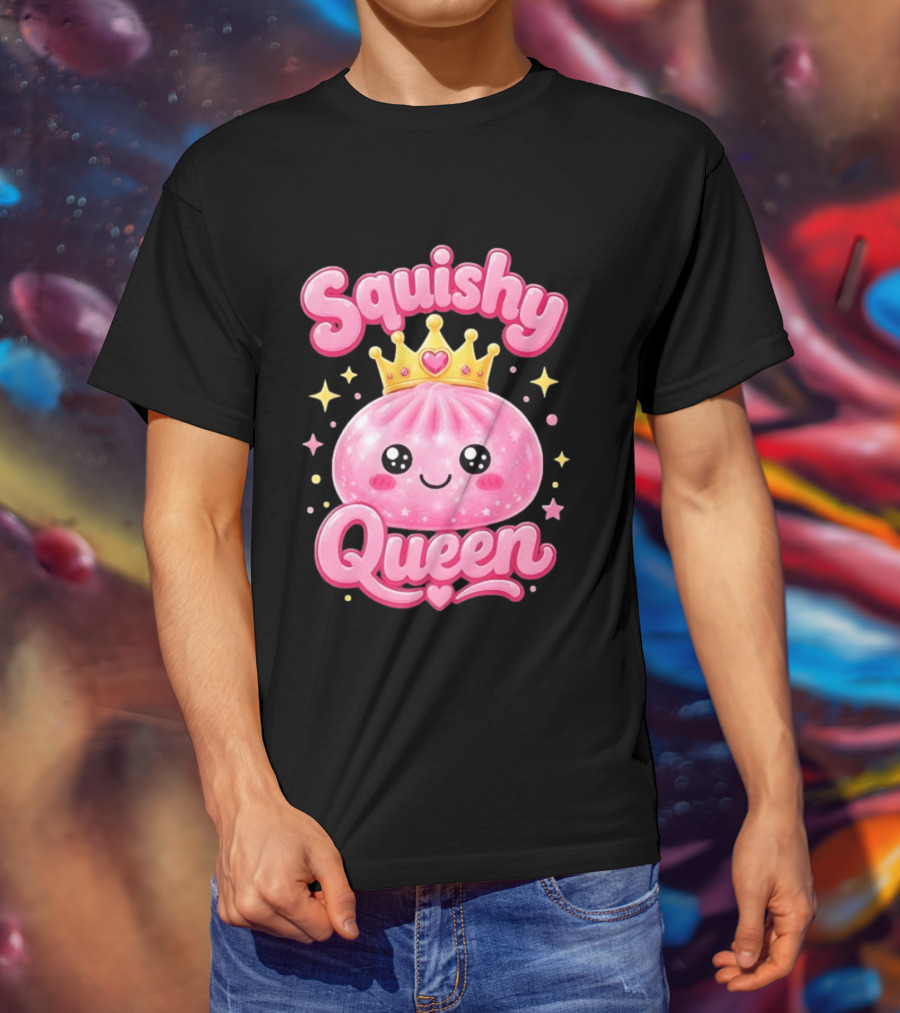 Squishy Queen Kawaii Mochi Pink Princess Cute Crown Stars T-Shirt
