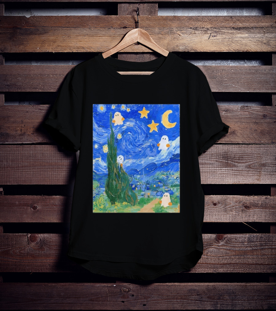 Starry Night Halloween Ghosts Vincent Van Gogh Painting T-Shirt