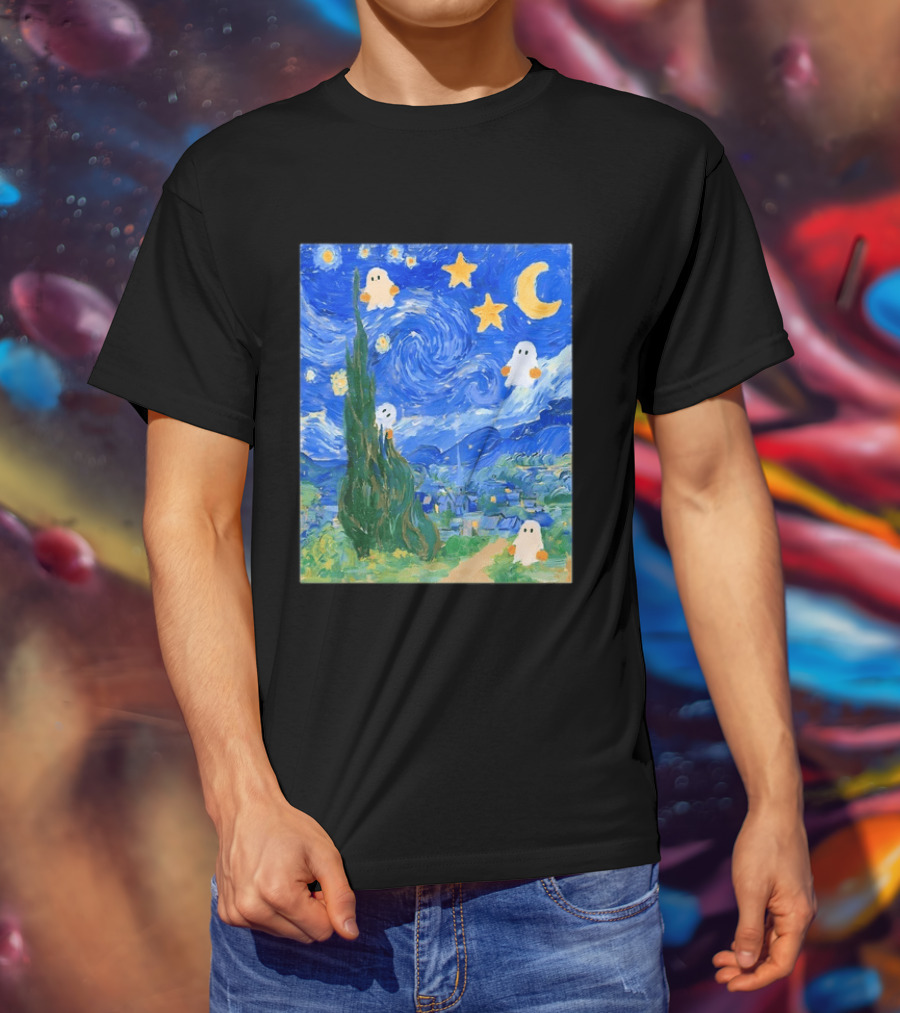 Starry Night Halloween Ghosts Vincent Van Gogh Painting T-Shirt