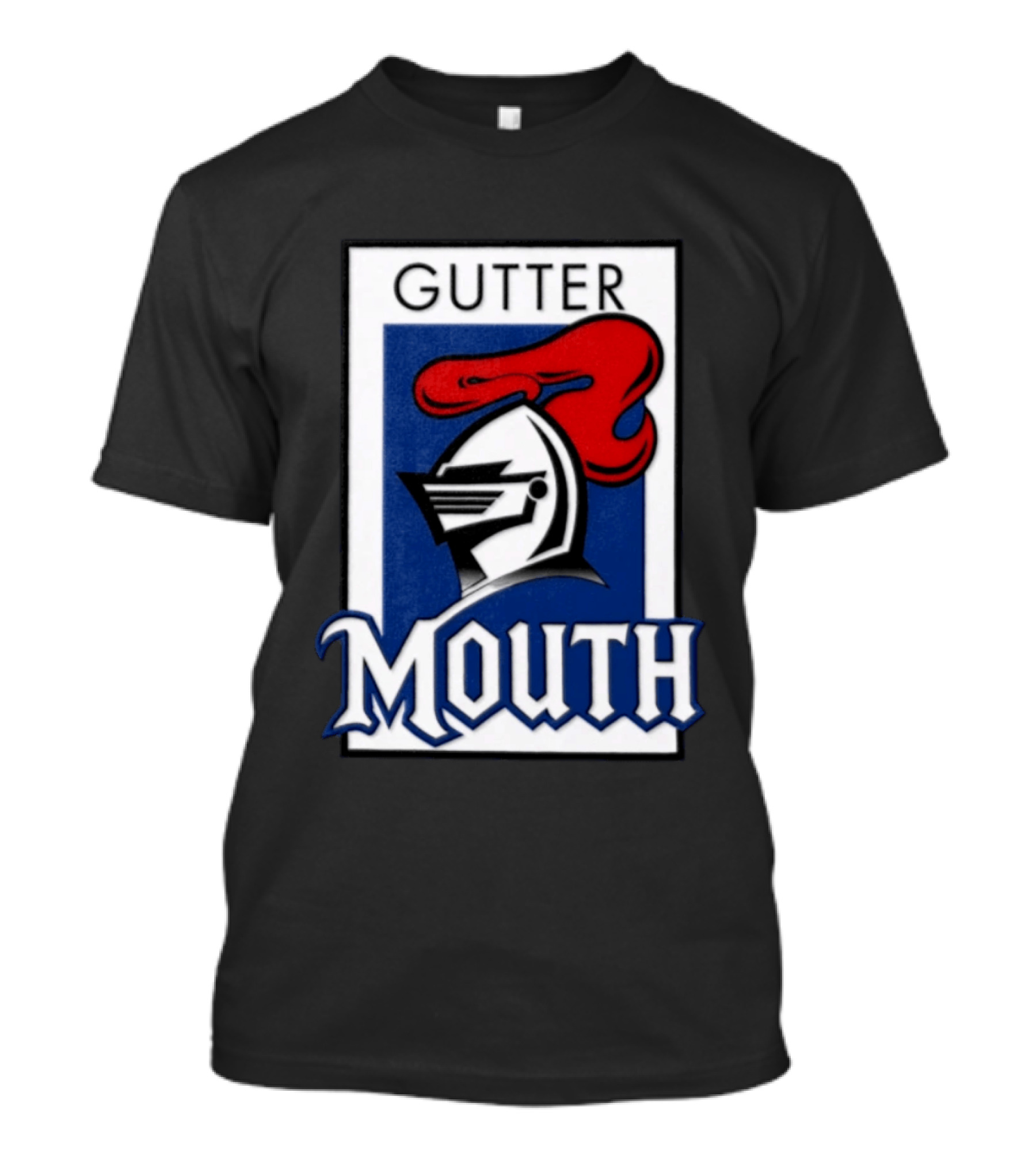 Guttermouth Newcastle Knights Collaboration Rugby League Iconic Helmet Red Blue T-Shirt