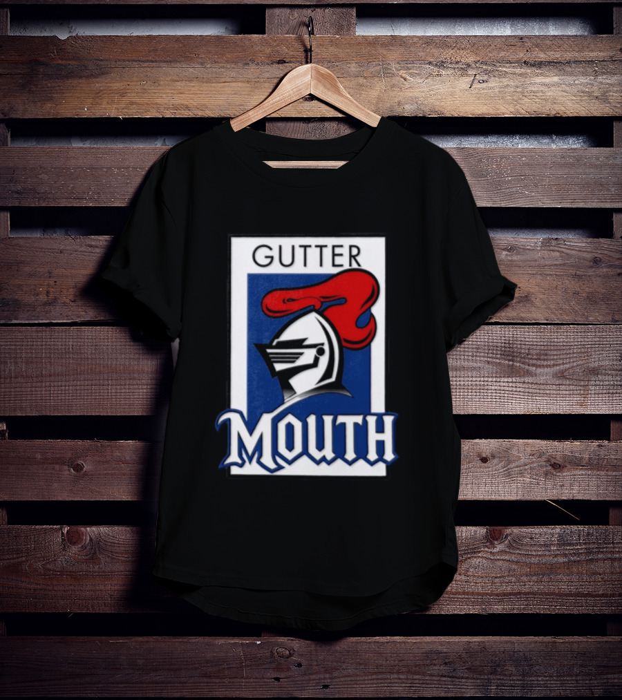 Guttermouth Newcastle Knights Collaboration Rugby League Iconic Helmet Red Blue T-Shirt