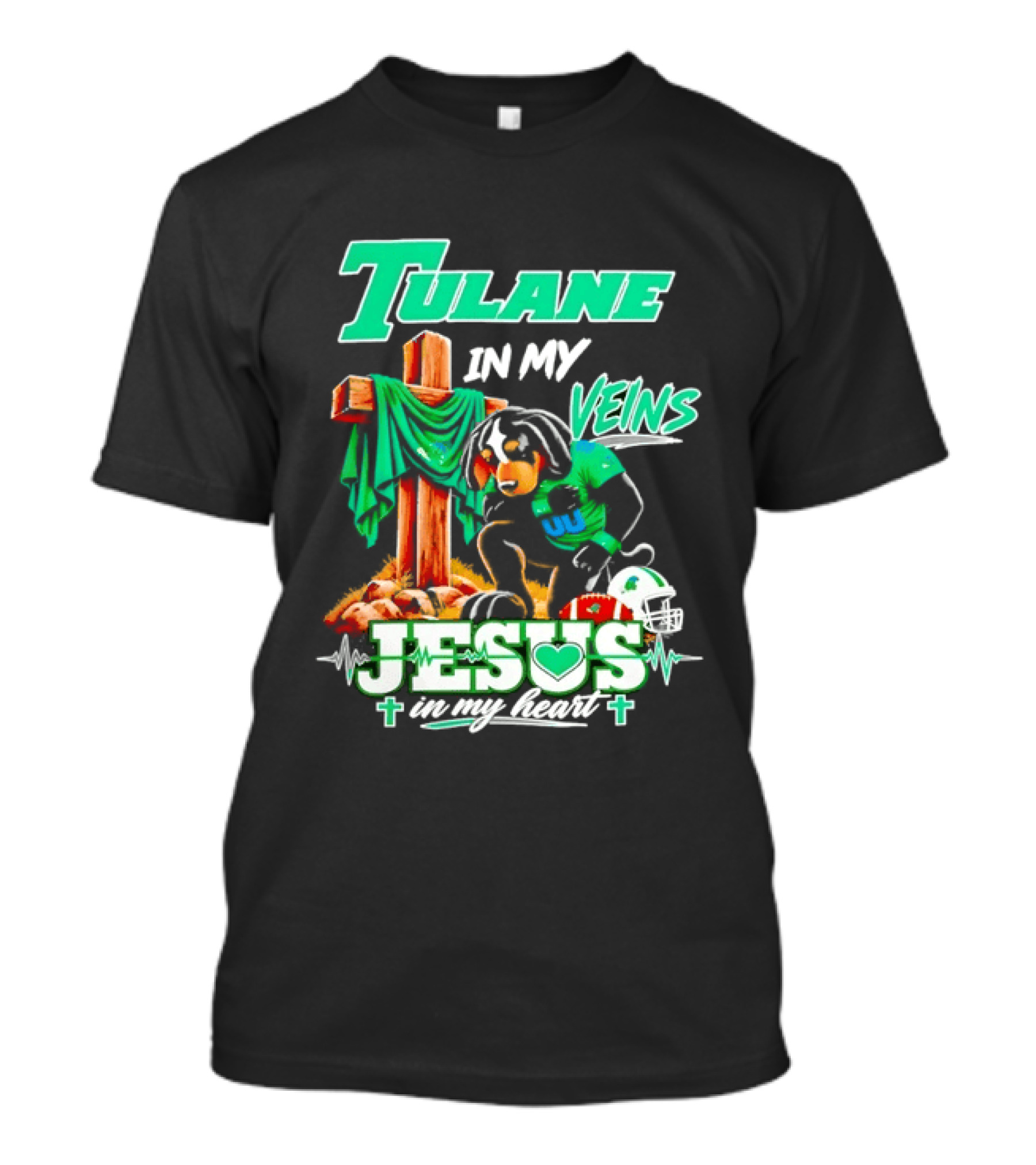 Tulane Spirit Football Jesus Faithful Heart Cross Helmets Football T-Shirt
