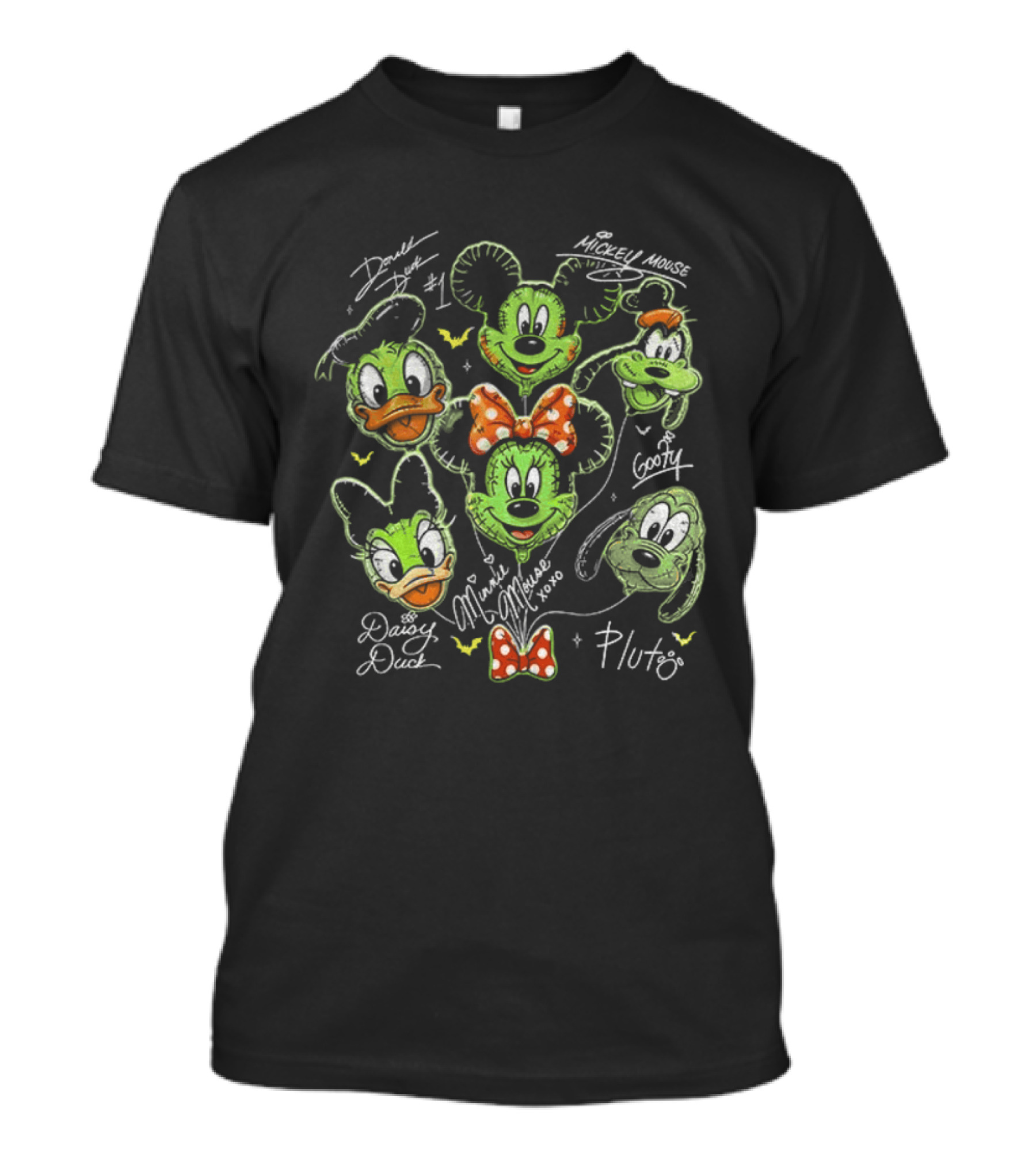 Zoombie Mickey Mouse And Friends Balloons Halloween Donald Duck Goofy Pluto Signatures T-Shirt